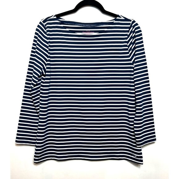 Vineyard Vines Navy & White Striped Sankaty Boat Neck Tee Medium Lightweight Top - Picture 3 of 8